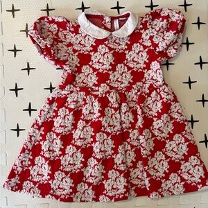 Janie and Jack Red Dress with White Floral Pattern and Peter Pan Collar